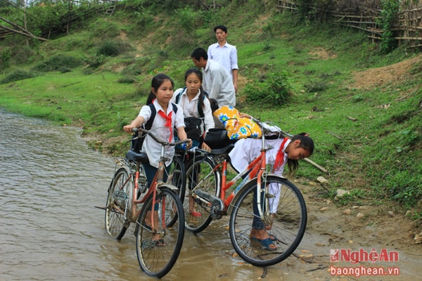  Hằng ngày, học sinh bản Quàng vẫn phải lội suối đến trường