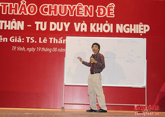 TS. Lê Thẩm Dương – Trưởng Khoa Tài chính – Trường Đại học Ngân hàng TP.HCM thuyết trình về cách định vị bản thân, đồng thời xây dựng tư duy khởi nghiệp