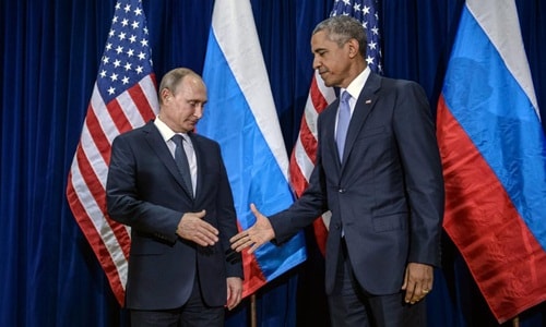 Tổng thống Nga Vladimir Putin và Tồng thống Mỹ Barack Obama tại New York tháng 9/2015. Ảnh: AP