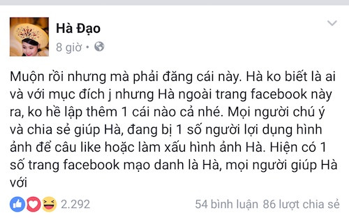Ảnh chụp từ màn hình Facebook cá nhân của Đào Thị Hà.