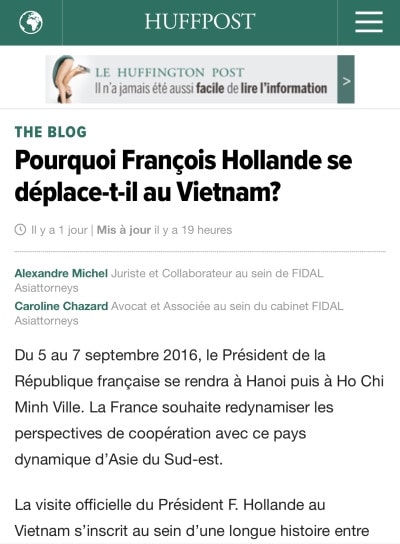 Tin về chuyến thăm của ông Hollande trên tờ Huffington Post.