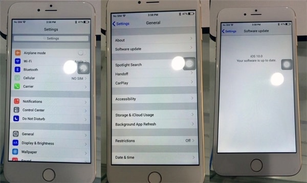 Vào phần kiểm tra thông tin thì báo đang ở phiên bản hệ điều hành mới nhất iOS 10. (Ảnh: internet)