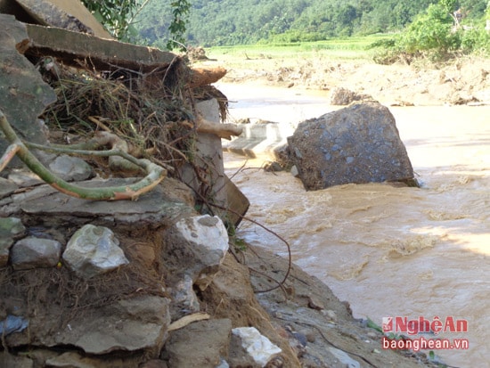 Một đoàn kè bị cuốn trôi.