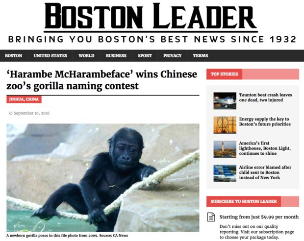 Tin tức giả mạo từ The Leader Boston. (Nguồn: wan-ifra.org)