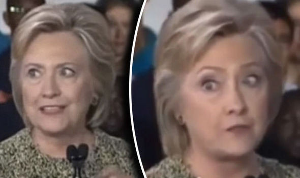 Ảnh từ video ghi lại ánh mắt ‘khác lạ” của bà Hillary. Ảnh: Express.