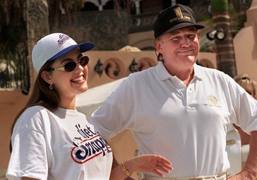 Alicia Machado of Venezuela, the reigning Miss Universe, with Donald Trump during a press visit about the weight-loss program shell follow for the next few weeks at the exclusive Mar-a-Lago Club in Palm Beach, February 15, 1997. (Richard Graulich/The Palm Beach Post)