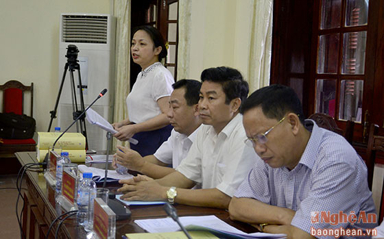 Tổng Biên tập Báo Nghệ An Phạm Thị Hồng Toan phát biểu tại cuộc làm việc.