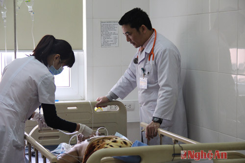 Bác sỹ Bệnh viện Hữu nghị Đa khoa Nghệ An thăm khám cho người bệnh.