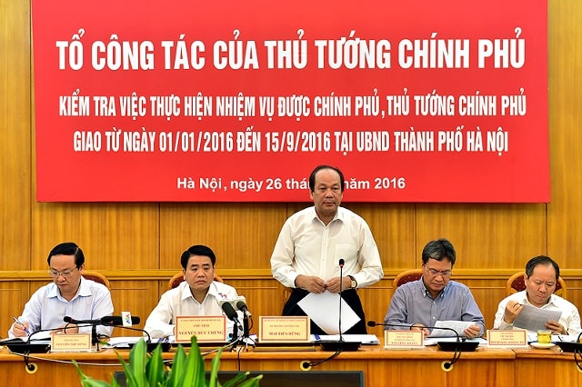 Tổ công tác của Thủ tướng làm việc với UBND TP. Hà Nội ngày 26/9/2016. Ảnh: VGP