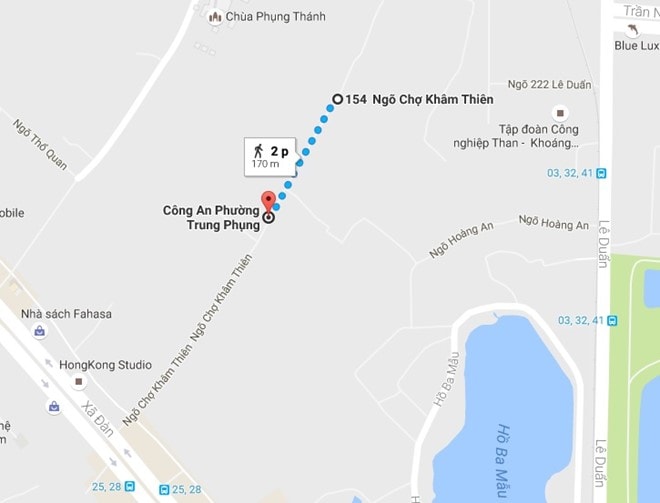 Nơi xảy ra vụ án cách trụ sở Công an phường Trung Phụng gần 200 m. Ảnh: Google Maps.