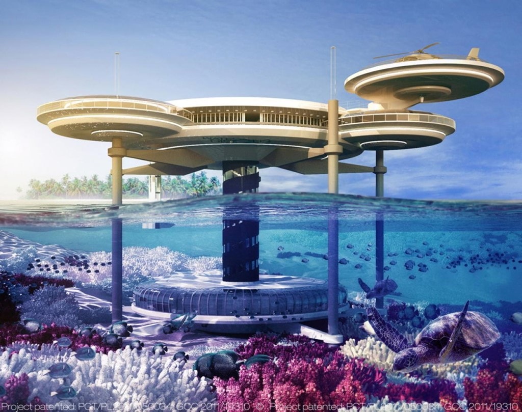 Các công trình dưới nước: Dubai đã lên kế hoạch xây dựng Water Discus - khách sạn trong lòng biển - với 21 phòng, trung tâm lặn biển và quầy bar độc đáo. Ngoài ra, thành phố còn dự định làm một sân tennis dưới nước. Ảnh: NY Daily News. 