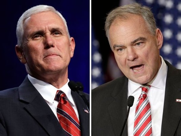 Ứng viên phó tổng thống đảng Cộng hòa Mike Pence (trái) và đảng Dân chủ Tim Kaine. Ảnh: AP.