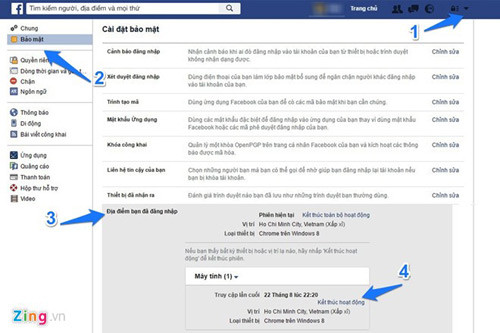 Người dùng có thể kiểm tra tất cả các thiết bị và vị trí khi đăng nhập vào tài khoản Facebook.