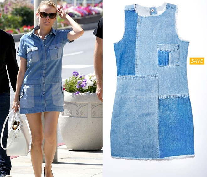 7. Denim pha trộn: Diane Kruger gợi ý xu hướng xuống phố với kiểu denim pha các mảng màu rất cá tính và được nhiều bạn trẻ ưa thích.