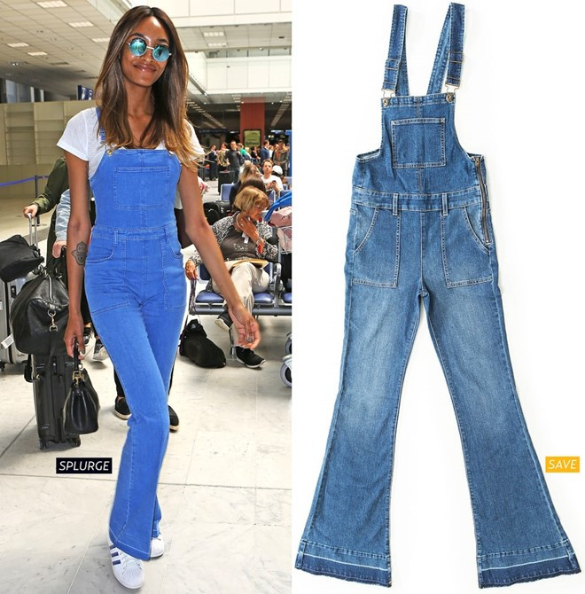 9. Denim yếm: Đây là cách ăn gian tuổi rất hiệu quả, bạn có thể sử dụng trong mùa hè hay mùa thu đông chỉ với việc thay đổi áo thun hay áo cao cổ như Jourdan Dunn.