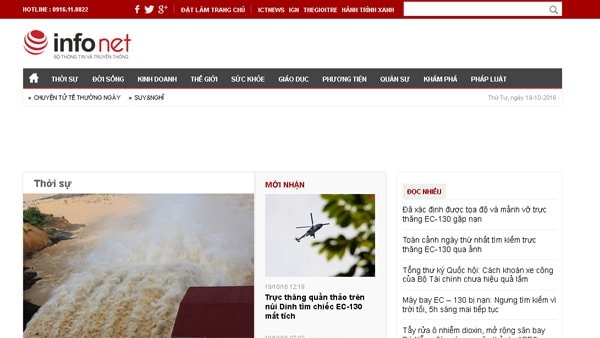 Trang chủ báo điện tử Infonet. Ảnh chụp màn hình