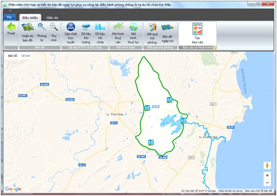 Giao diện chính của hần mềm để xây dựng kịch bản xã lũ cho hồ Vực Mấu. 
