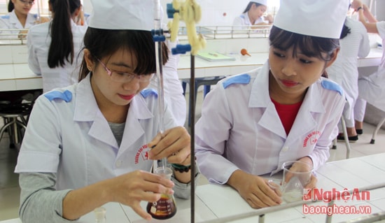 Sinh viên Trường Đại học Y khoa Vinh trong giờ thí nghiệm - thực hành.
