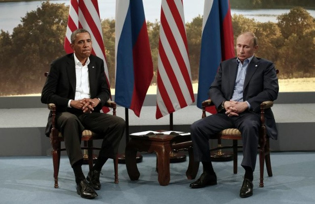 Tổng thống Nga Vladimir Putin và Tổng thống Mỹ Obama tại Hội nghị G8 diễn ra ở Bắc 