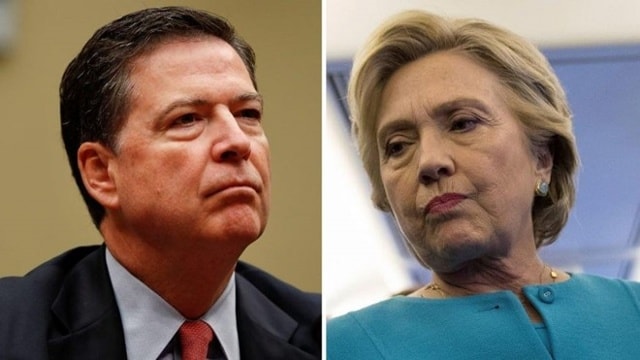 Giám đốc FBI James Comey (trái) thông báo Cục Điều tra Liên bang sẽ mở lại cuộc điều tra vụ bà Hillary Clinton dùng máy chủ riêng để nhận và gửi email trong thời gian làm ngoại trưởng. Ảnh: Fox News