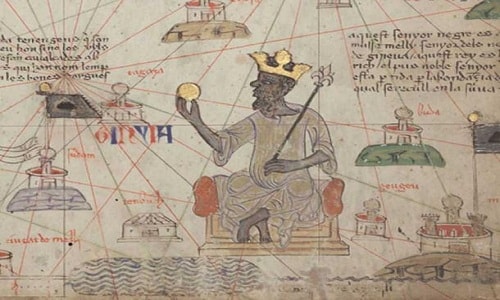 Chân dung hoàng đế Mansa Musa I trên bản đồ Catalan Atlas năm 1375. Ảnh: Wikimedia.