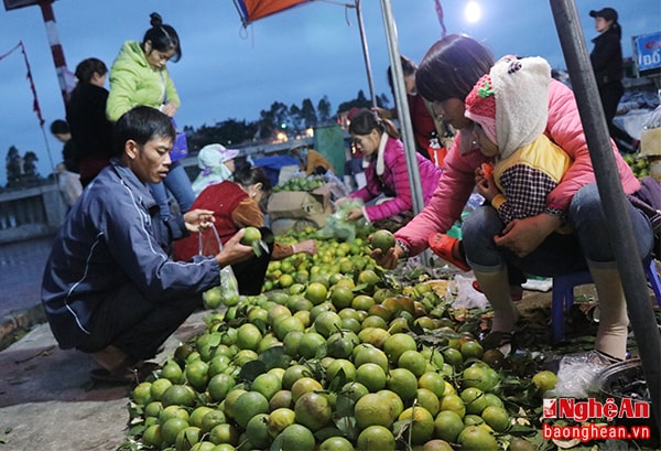 Những gian hàng hoa quả cũng tấp nập người ghé thăm và chọn lựa để đi lễ đền Cờn. 