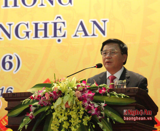 Đồng chí Nguyễn Xuân Thắng- Ủy viên BCH Trung ương Đảng, Giám đốc Học viện Chính trị Quốc gia Hồ Chí Minh phát biểu tại buổi lễ.