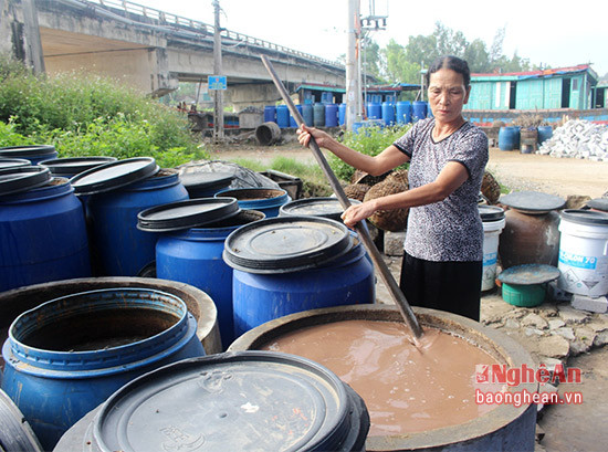 Còn gia đình bà Nguyễn Thị Loan ở xã Quỳnh Ngọc cũng đang hối hả vào vụ. Ngoài 2 lao động chính, những ngày này bà thuê thêm 2 người để làm việc cho kịp nguồn hàng. Bà ước tính sẽ sản xuất ra trên 12 nghìn lít nước mắm bán trong 2 tháng gần tết này.