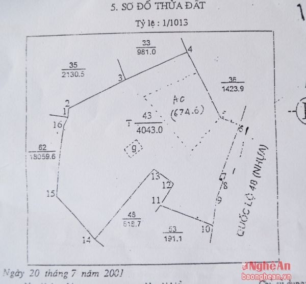 Sơ đồ kỹ thuật thửa đất năm 2001 của ông Trần Ngọc Ái.