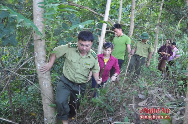 Kiểm lâm huyện Kỳ Sơn phối hợp với người dân xã Mỹ Lý tuần tra bảo vệ rừng thượng nguồn Nậm Nơn.