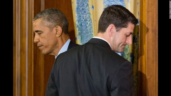 Obama đi lướt qua Chủ tịch Hạ viện Paul Ryan tại Washington trong bữa trưa nhân Ngày lễ Thánh Patrick cùng Thủ tướng Ireland Enda Kenny ngày 15/2/2016.