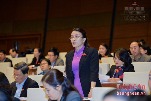 Đại biểu Hoàng Thị Thu Trang phát biểu thảo luận tại hội trường. (Ảnh tư liệu)