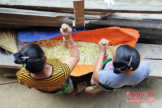 Người dân bản Chiếng, xã Quang Phong (Quế Phong) làm măng chua.