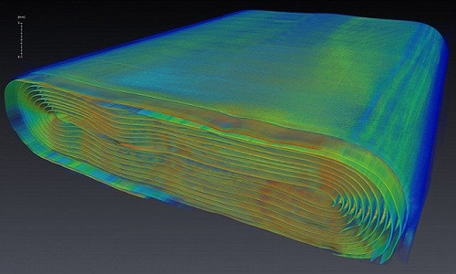 Hình ảnh bên trong viên pin lithium-ion khi rọi bằng tia X. Ảnh: Canadian Light Source.