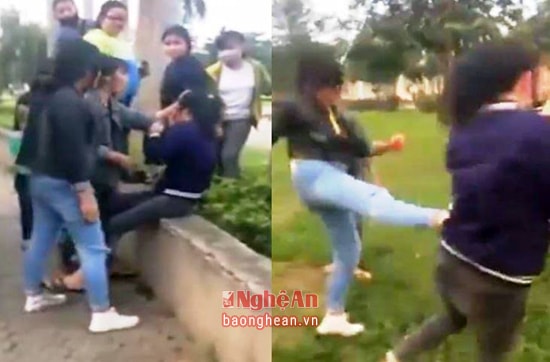 Nhóm nữ sinh đánh bạn gây phẫn nộ trên mạng xã hội. (Ảnh cắt từ clip)