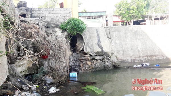 Nước thải của Công ty TNHH Kim Ngọc Năm thải trực tiếp qua ống cống này ra môi trường khi chưa được xử lý