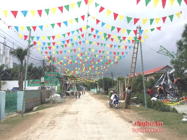 Tuyến đường được trang hoàng chuẩn bị đón Lễ Giáng sinh ở huyện Hưng Nguyên.