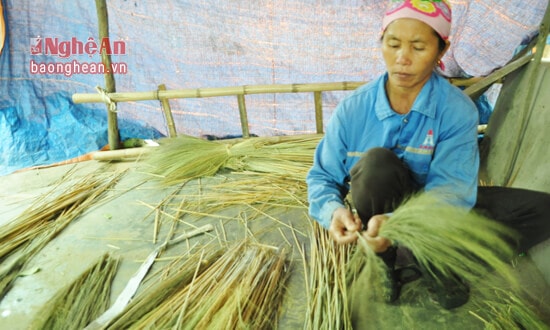 Đót sau khi phơi khô được từng người thợ lước thành những khóm nhỏ để buộc chổi