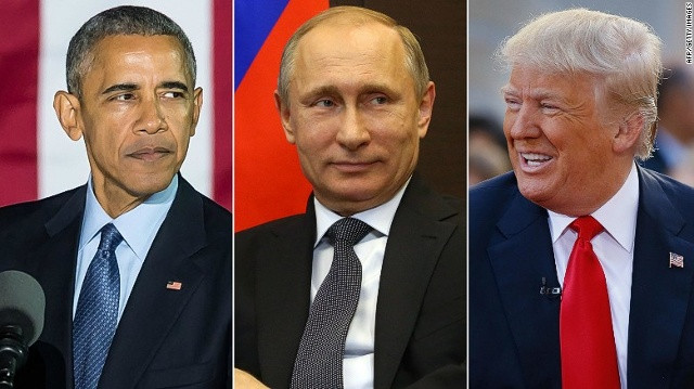 Từ trái qua: Tổng thống đương nhiệm Mỹ Barack Obama, Tổng thống Nga Vladimir Putin và tổng thống đắc cử Mỹ Donald Trump. Ảnh: CNN.