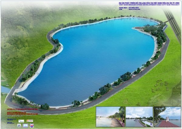 Phối cảnh hồ điều hòa - một hạng mục của Tiểu dự án đô thị Vinh.