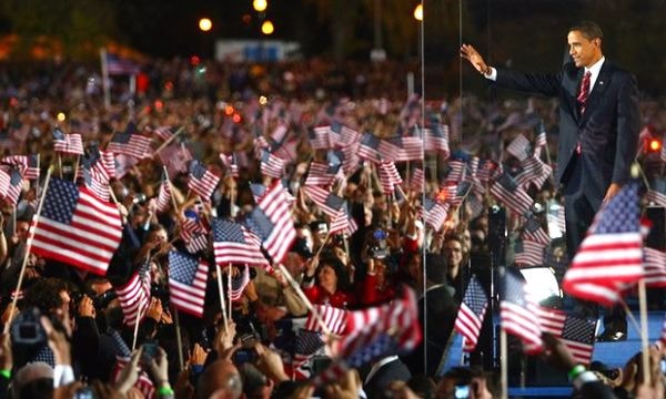 Hình ảnh tại đêm ăn mừng chiến thắng của tổng thống Obama tại Chicago năm 2008. Ảnh: Theguardian
