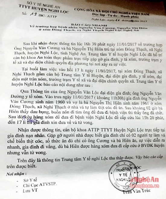Báo cáo nhanh từ TT Y tế huyện Nghi Lộc. Ảnh Anh Ngoc