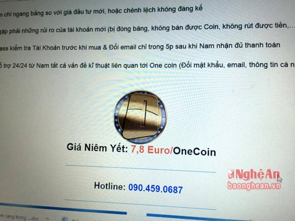 1 trang mạng giới thiệu hoạt động mua bán tiền Onecoin.
