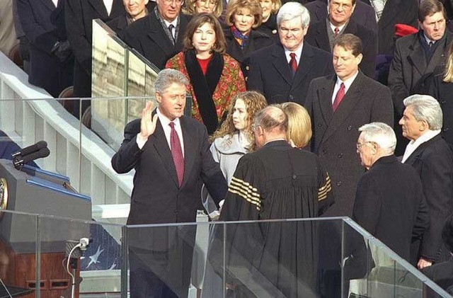 Ông Bill Clinton cùng vợ con trong buổi lễ nhậm chức tổng thống ngày 20/1/1997