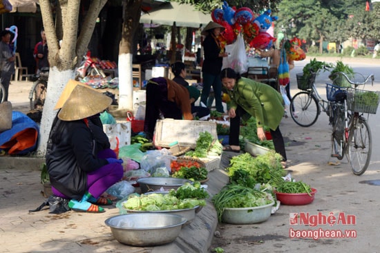 Không chỉ ở trung tâm chợ, 1 số hàng rau quả còn được bày bán ven đường ở huyện Anh Sơn trong ngày đầu năm mới.