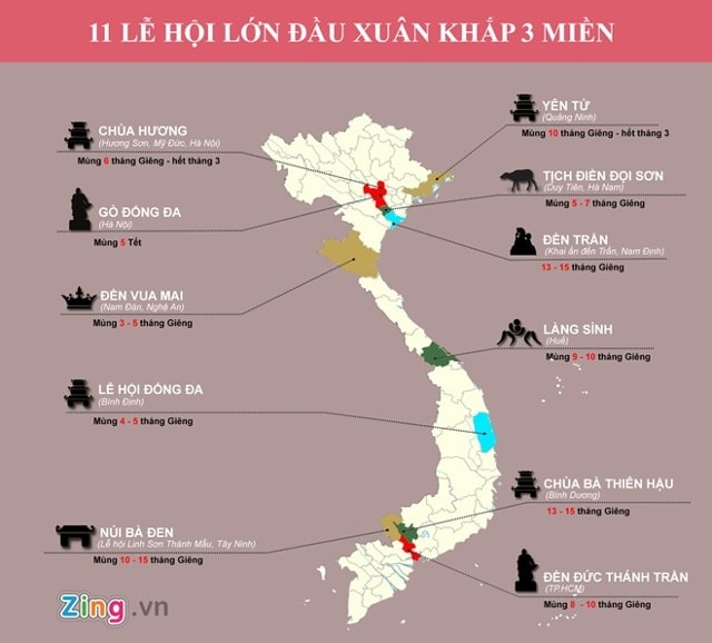 11 lễ hội lớn đầu xuân trên cả nước. Đồ họa: Bá Bình. 