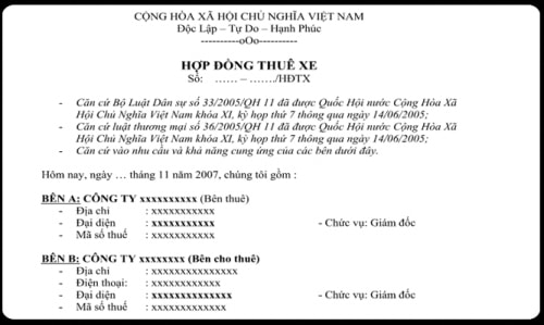 Luôn có hợp đồng, thỏa thuận khi thuê ô tô.
