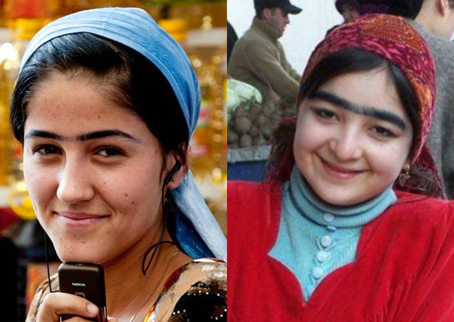 Lông mày nối liền (Tajikistan): Người dân ở nhiều vùng tại đất nước Trung Á tin rằng hai hàng lông mày giao nhau là dấu hiệu của người có cuộc sống may mắn. Nếu không có đặc điểm được cho là nữ tính này, các thiếu nữ nơi đây sẽ nhờ cậy khoản make up. 