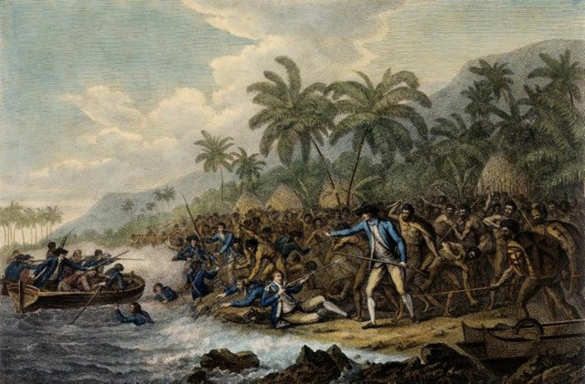 Ngày 14/2/1779: Nhà du hành nổi tiếng - thuyền trưởng James Cook bị thổ dân bản xứ giết hại đúng ngày lễ Valentine trên đảo Hawaii sau một cuộc đụng độ vũ trang. Ảnh: Yurtopic.com
