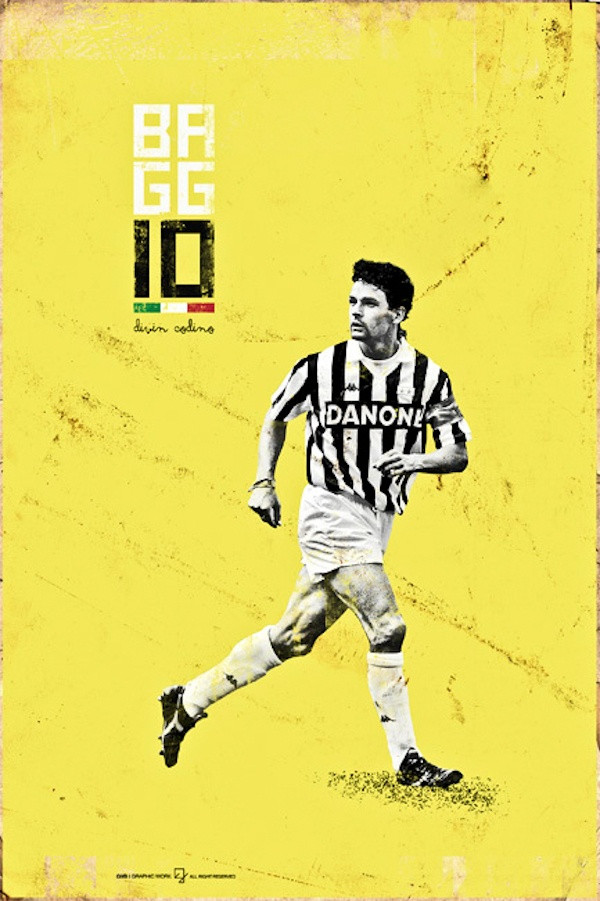 Roberto Baggio trong màu áo Juventus. Tranh của Giuseppe Vecchio 